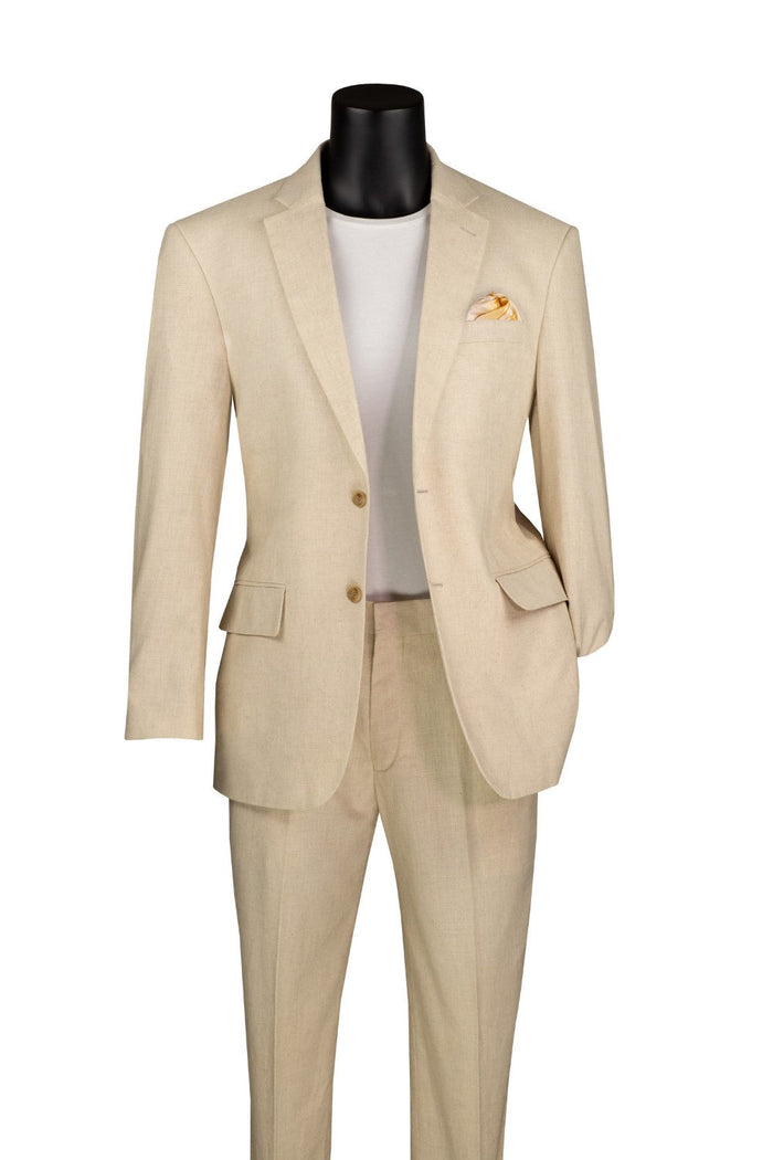 Tan Linen Blend Notch Lapel 2 Piece Suit Modern Fit