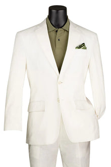 Men's Basic Modern Fit Summer Linen & Cotton Suit in White
