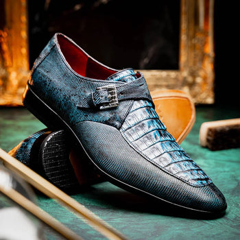 Marco Di Milano Toluca Blue / Black Jean Monk Strap Lizard & Crocodile Shoes - Image 5