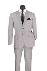 Modern Fit Summer 2 Piece 2 Button Suit Striped Seersucker in Black Modern Fit