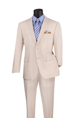 Modern Fit Summer 2 Piece 2 Button Suit Striped Seersucker in Tan Modern Fit