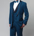 Teal Blue Slim Fit Tuxedo 3 Piece with Satin Shawl Collar Vest
