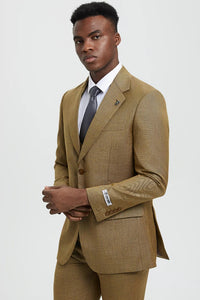 Tan Suits For Wedding - Tan Groomsmen Suits - Tan Sharkskin Tuxedo
