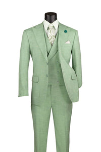 Light Green Modern Fit 3 Piece Suit with Vest and Adjustable Waist Band Pants