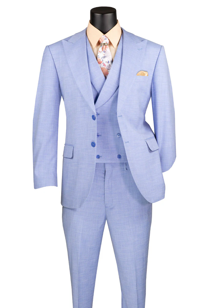 Mens Easter Suit - Jacket and Pants in Summer Color Light Blue Sharkskin Light Weight Modern Fit