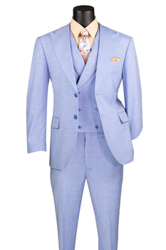 Mens Easter Suit - Jacket and Pants in Summer Color Light Blue Sharkskin Modern Fit Light Weight
