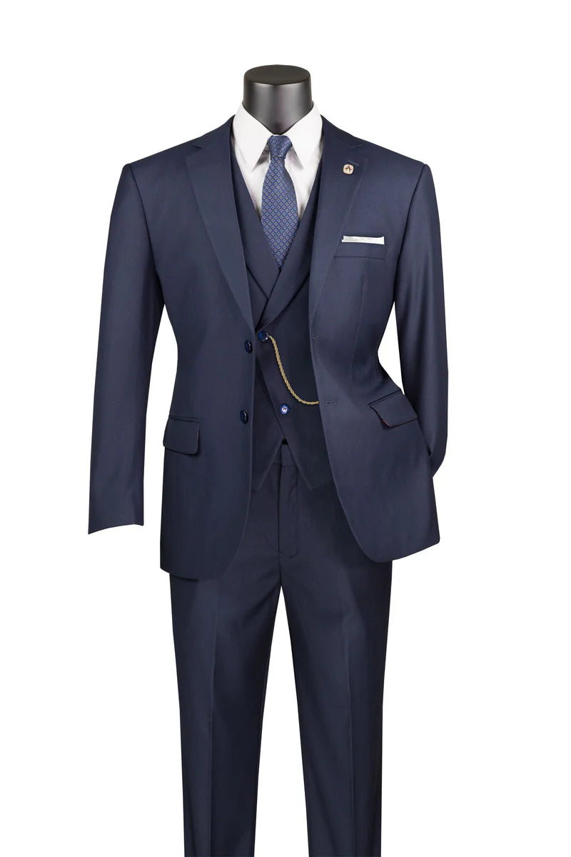 Navy  3 Piece Suit with Vest and Elastic Waist Band Pants Modern Fit