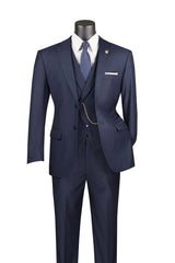 Navy  3 Piece Suit with Vest and Elastic Waist Band Pants Modern Fit