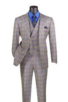 Blue Modern Fit Windowpane Peak Lapel 3 Piece Suit - Image 11