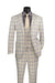 Modern Fit Windowpane Suit 3 Piece with U-Neck Vest in Light Beige
