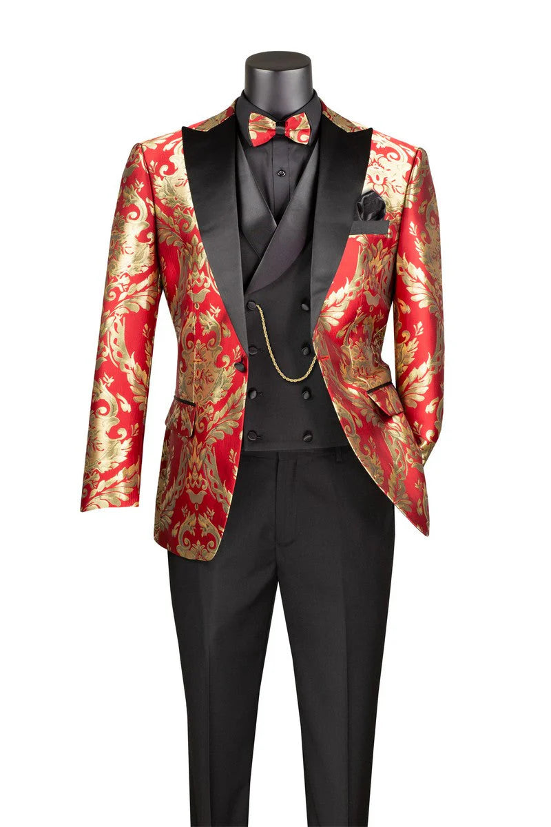 Red Gold 3 Piece Suit with Matching Bow Tie Modern Fit