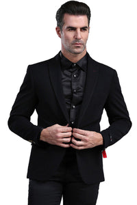 Mens Black Blazer - Men's One Button Peak Lapel Skinny Fit Blazer in Black
