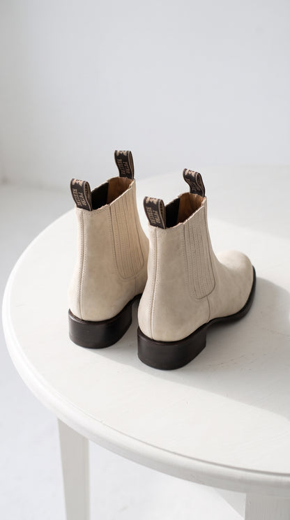 Men’s Hueso Bone White Charro Ankle Boots, Square Toe Western Leather Botines Para Hombre