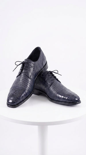Los Altos Men’s Navy Teju Lizard and Caiman Oxford Shoes, Exotic Lace-Up Formal Dress Shoes