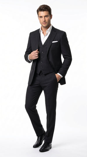 Men’s Tony Montana Black Scarface 3 Piece Suit, 1980s Gangster Movie Costume Formal Wedding Suit