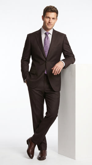 Men’s Brown Super 150s 2 Piece Suit, Classic 2 Button Formal Wedding Business Suit