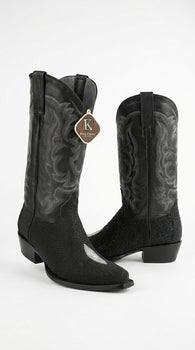 Men’s King Exotic Black Stingray Snip Toe Boots, Single Stone Handmade Western Dress Boots