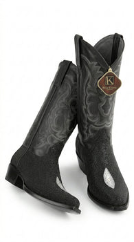 Men’s King Exotic Black Stingray Snip Toe Boots, Single Stone Handmade Western Dress Boots