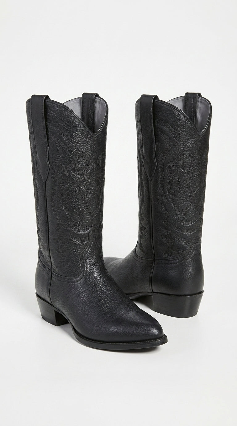 Men’s Los Altos Black Elk Leather J Toe Cowboy Boots, Handmade Western Dress Boots