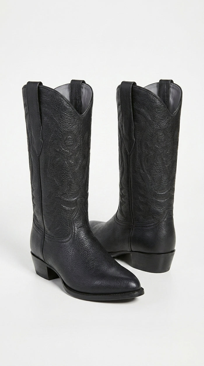 Men’s Los Altos Black Elk Leather J Toe Cowboy Boots, Handmade Western Dress Boots