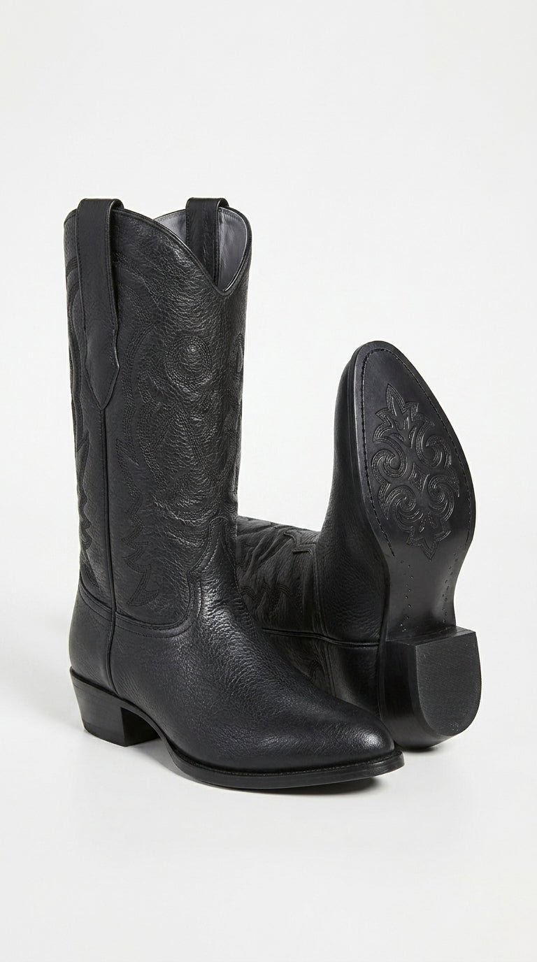 Men’s Los Altos Black Elk Leather J Toe Cowboy Boots, Handmade Western Dress Boots