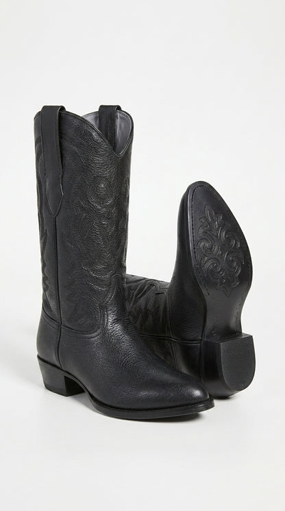Men’s Los Altos Black Elk Leather J Toe Cowboy Boots, Handmade Western Dress Boots
