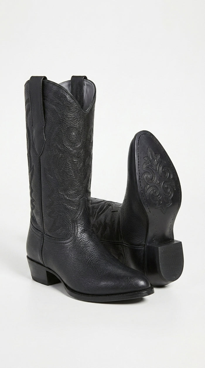 Men’s Los Altos Black Elk Leather J Toe Cowboy Boots, Handmade Western Dress Boots