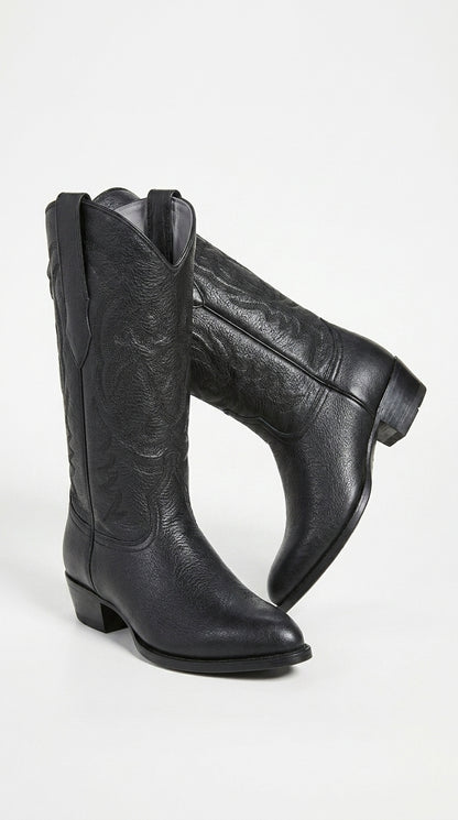 Men’s Los Altos Black Elk Leather J Toe Cowboy Boots, Handmade Western Dress Boots