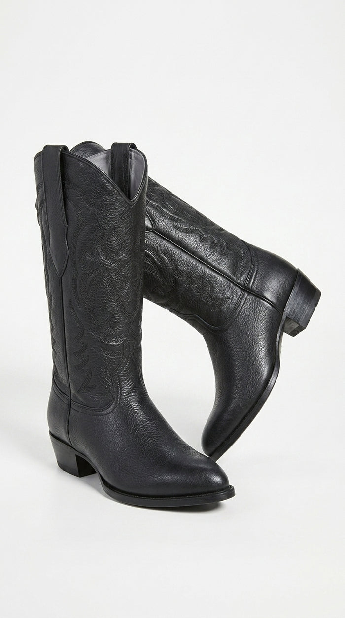 Men’s Los Altos Black Elk Leather J Toe Cowboy Boots, Handmade Western Dress Boots
