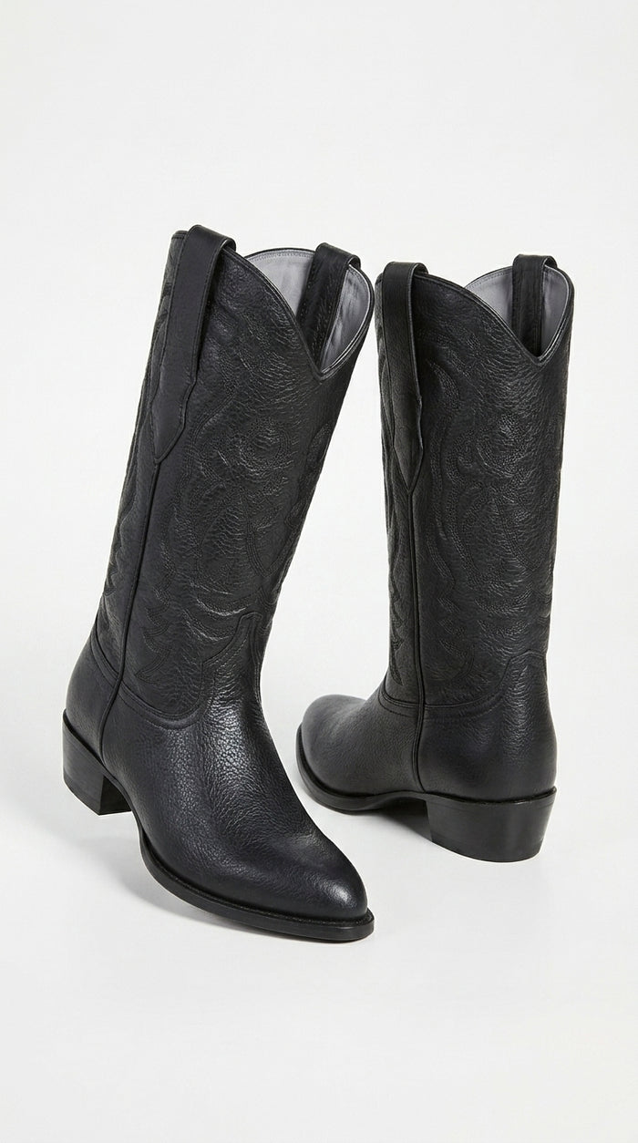 Men’s Los Altos Black Elk Leather J Toe Cowboy Boots, Handmade Western Dress Boots