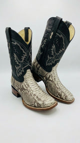 Men’s Natural Python Square Toe Boots, Exotic Western Cowboy Dress Boots