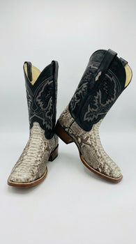 Men’s Natural Python Square Toe Boots, Exotic Western Cowboy Dress Boots