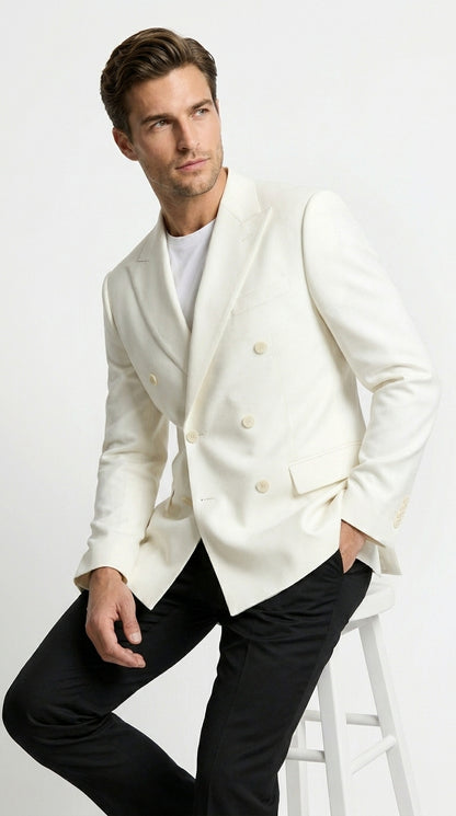 Men’s Elvis Presley Style White Double Breasted Blazer, Long Sleeve Formal Coat Jacket
