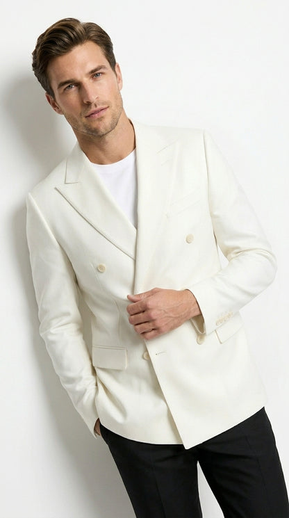 Men’s Elvis Presley Style White Double Breasted Blazer, Long Sleeve Formal Coat Jacket