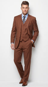 Morgan Collection Men's Cognac 3 Piece Suit – Regular Fit 2 Button Wedding, Business & Formal Suit  Modern Fit