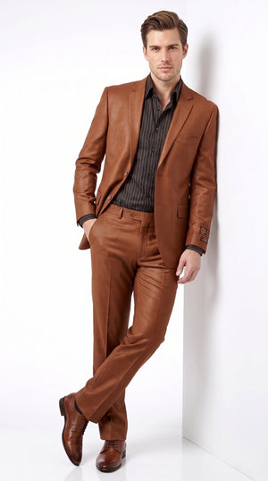Men’s Rust Sharkskin 2-Piece Suit – Designer Two-Button Formal Suit with Sheen Finish