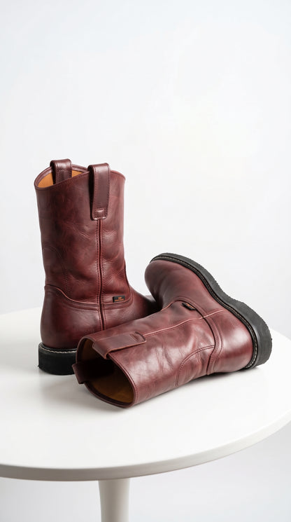 Los Altos Men’s Burgundy Grasso Nappa Leather Work Boots, Pull-On Western Work Boots – Botines Para Hombre