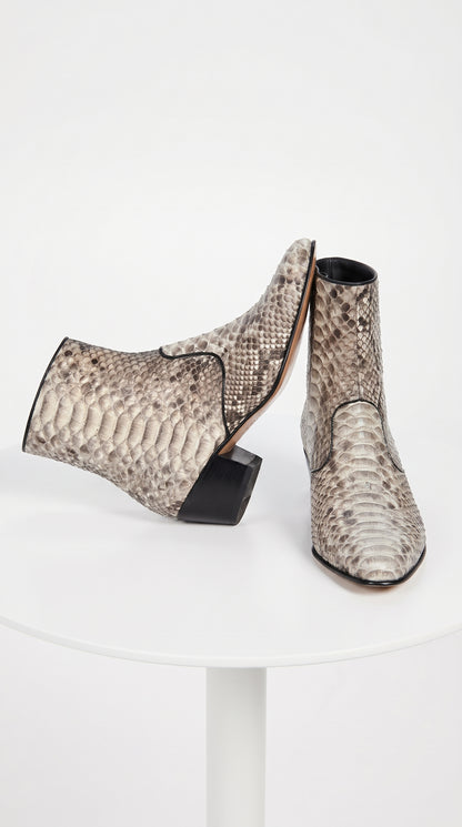 Los Altos Men’s Natural Python Skin Ankle Boots 635749, Exotic Snakeskin Western Dress Boots with Pointed Toe