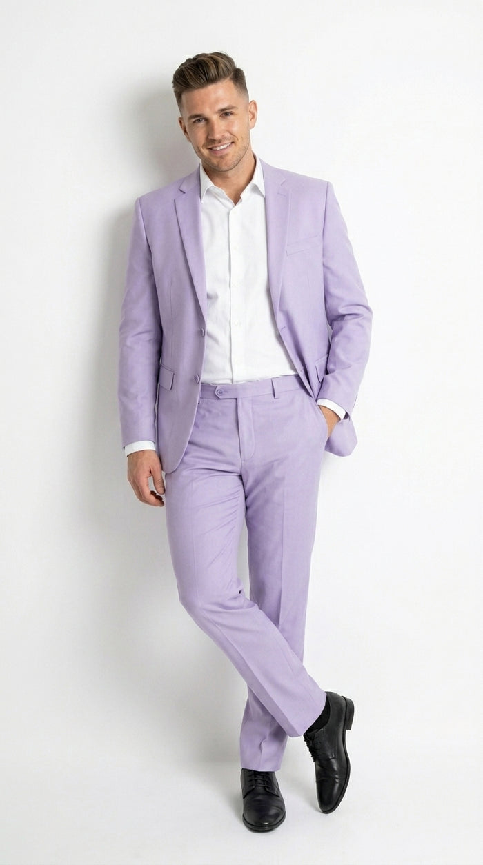 Men’s Lilac 2 Button Suit, Light Purple Formal Wedding Prom Dress Suit