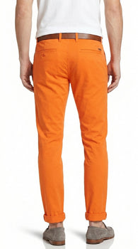Men’s Orange Dress Pants with Flat Front, Smart Casual Formal Trousers