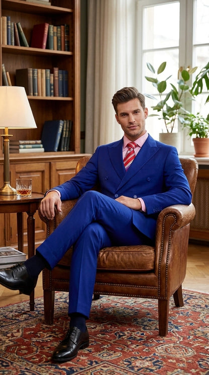 Men’s Royal Blue Double Breasted Blazer, High Quality Peak Lapel Formal Suit Jacket