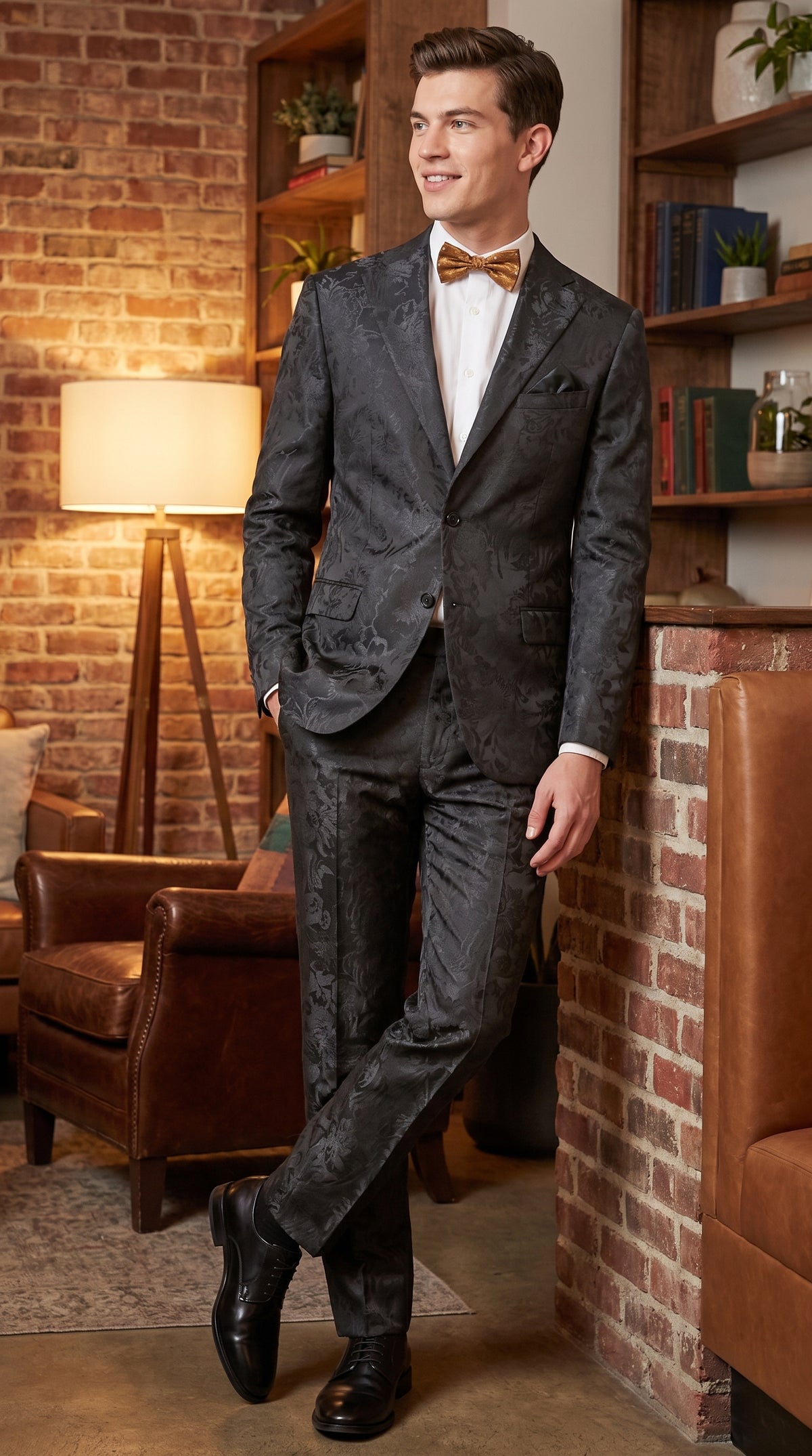 Men’s Black Paisley Floral Suit – 2-Piece Wedding & Prom Formal Suit