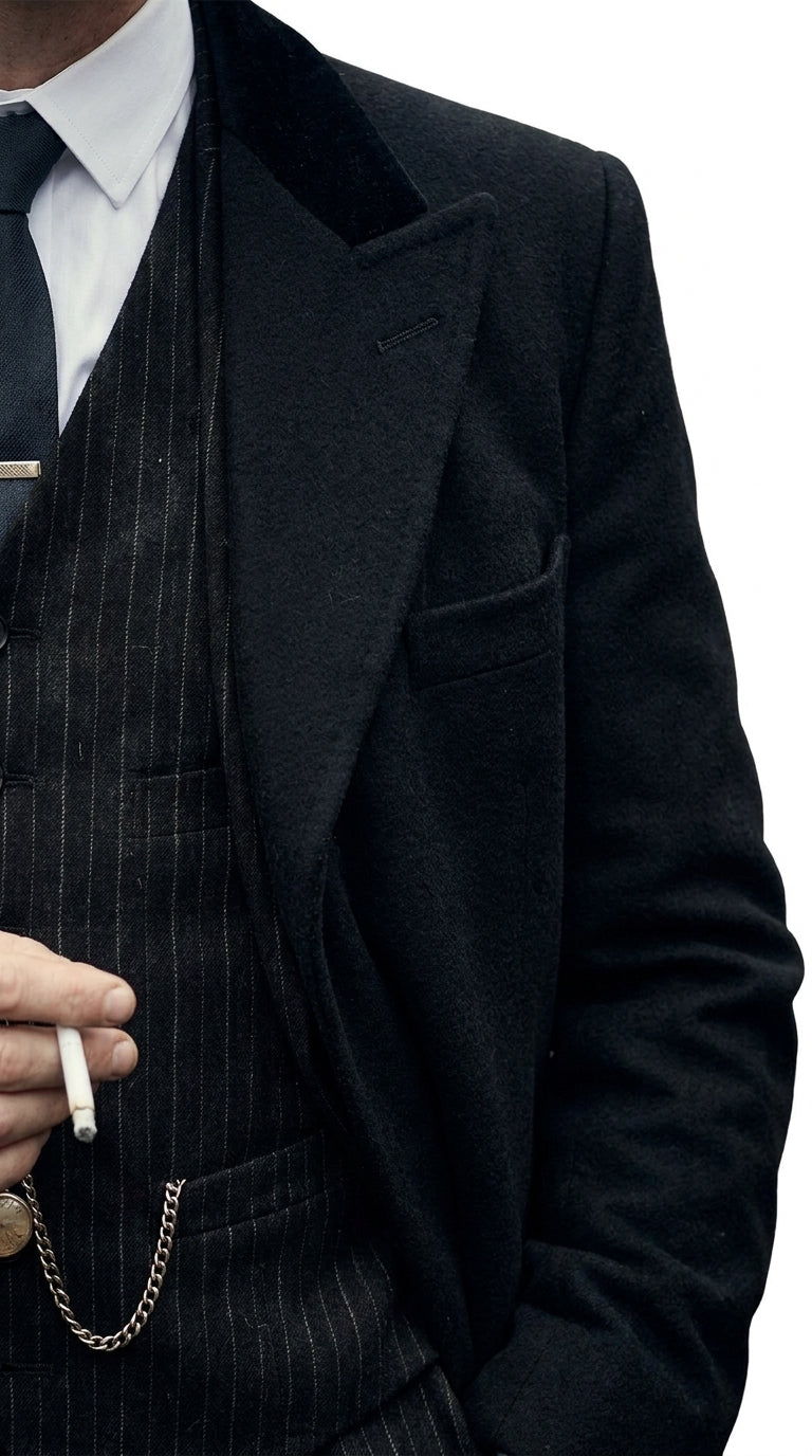 Men’s 1920s Peaky Blinders Style Vested Suit, English Gangster Outfit with Overcoat and Hat