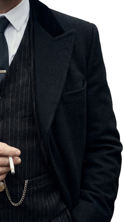 Men’s 1920s Peaky Blinders Style Vested Suit, English Gangster Outfit with Overcoat and Hat