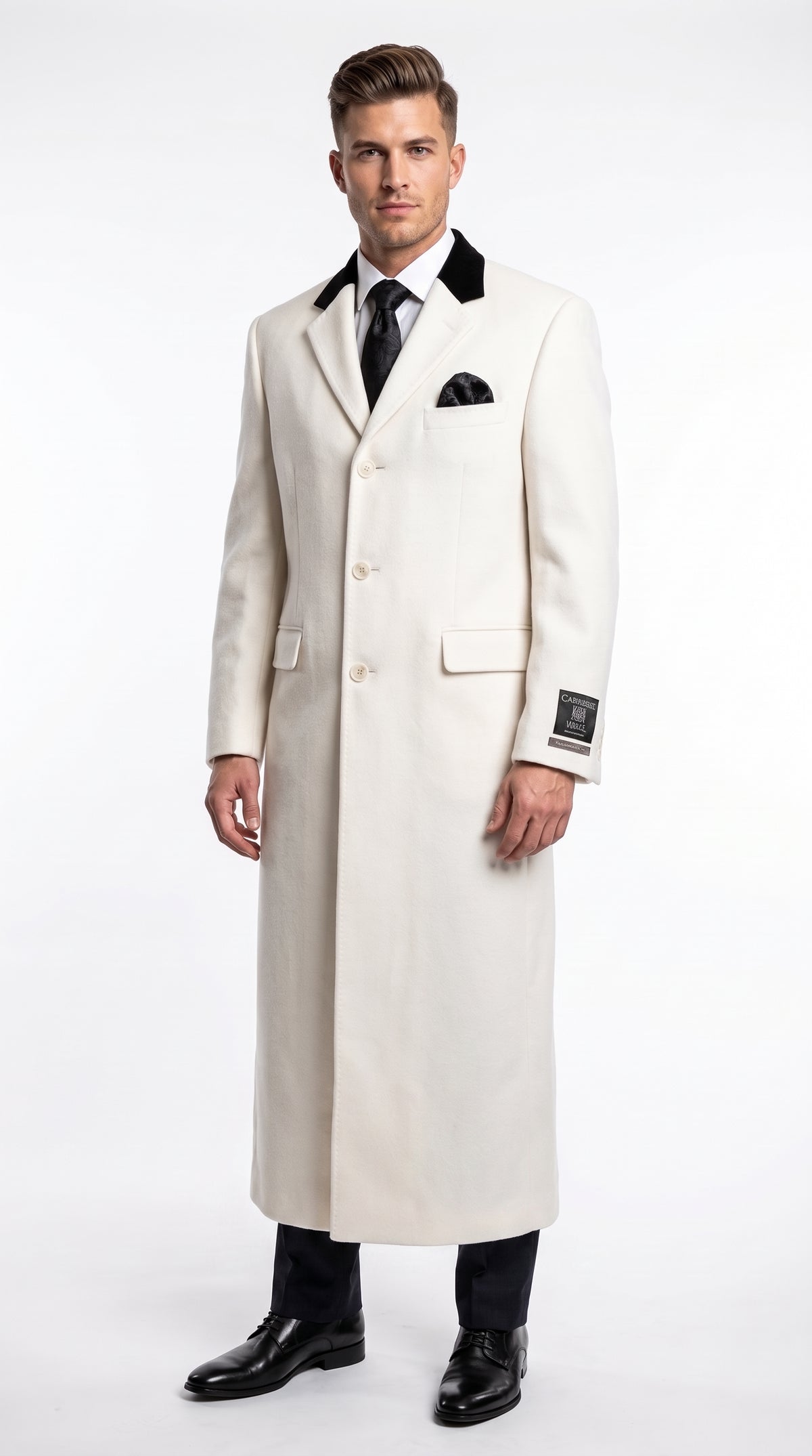 XXIOTTI Men’s White Big & Tall Cashmere Blend Full-Length Top Coat – Formal Overcoat