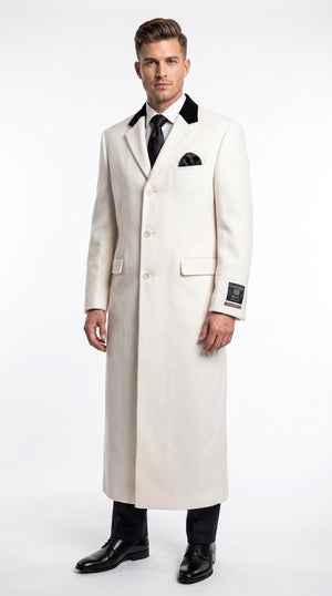 XXIOTTI Men’s White Big & Tall Cashmere Blend Full-Length Top Coat – Formal Overcoat