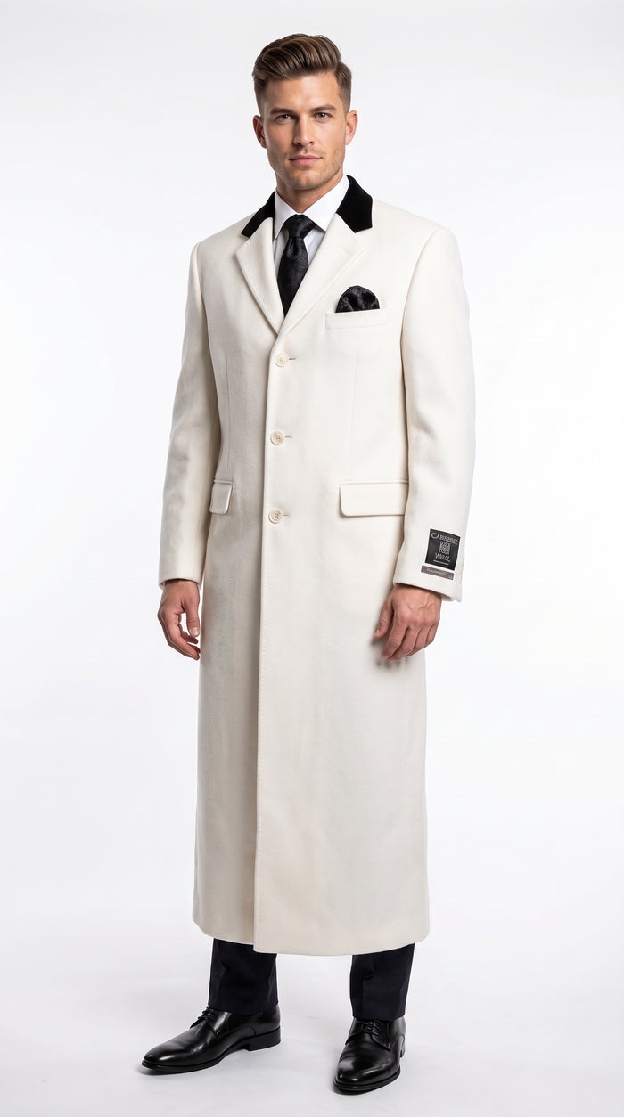 XXIOTTI Men’s White Big & Tall Cashmere Blend Full-Length Top Coat – Formal Overcoat
