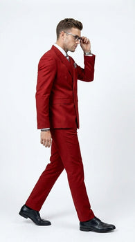 Men’s Modern Double Breasted Peak Lapel Suit – Red by EJ Samuel
