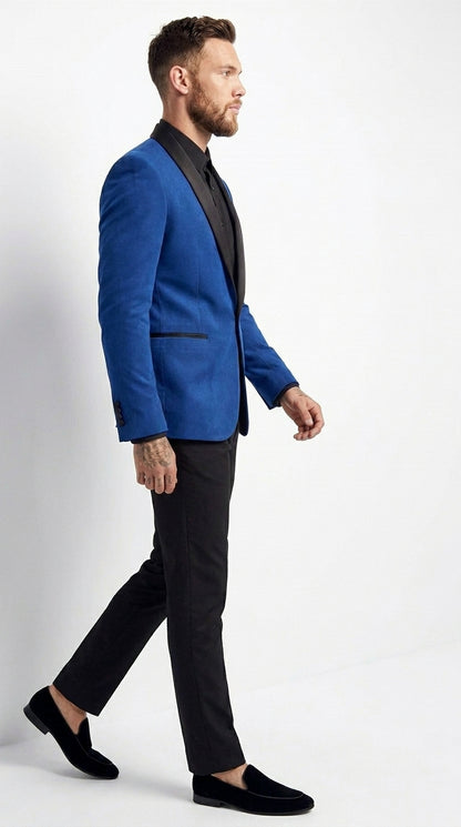Men’s Blue 1 Button Blazer Jacket with Black Pants, Formal Party Wedding Dress Suit