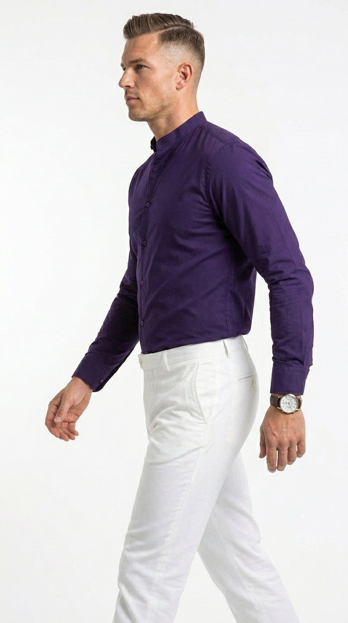Mandarin Collarless Nehru Collar Preacher Round Style Multi-color Men's Dress Shirt - SG01